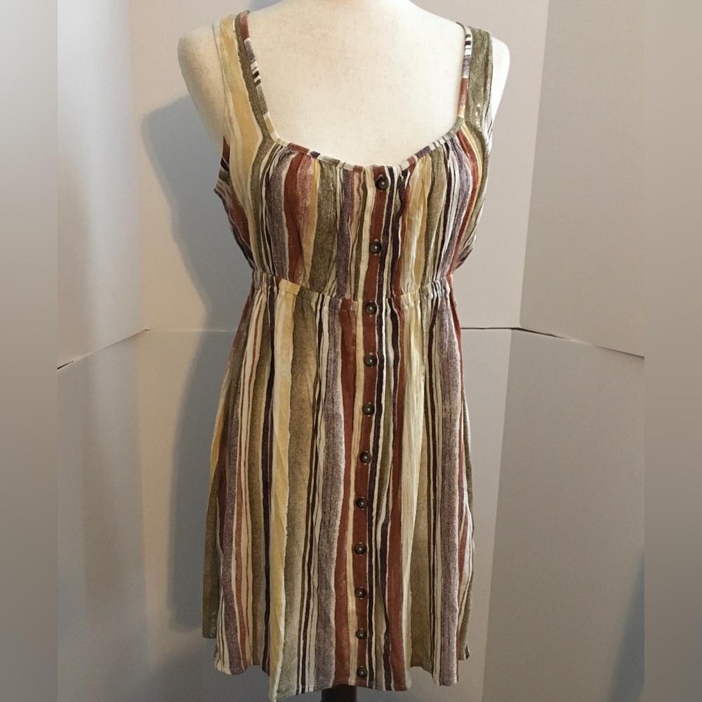 O’Neill Striped Button-Front Sundress in Earth Tones
